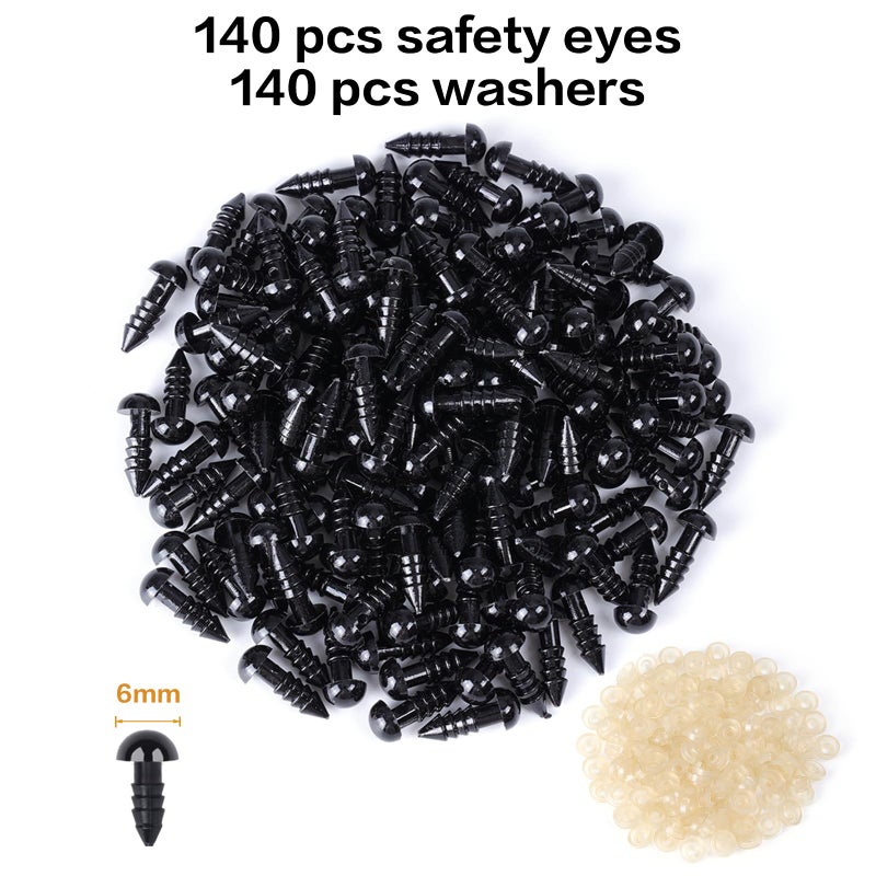 XKDOUS 6mm Safety Eyes, 280pcs for Crocheting, Crochet Eyes for Amigurumi, Stuffed Animal Doll Eyes for DIY Crafts - Image 2